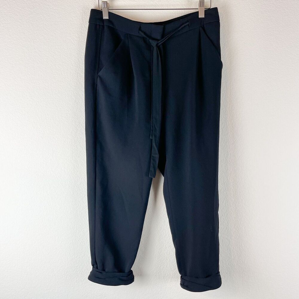 Aritzia Wilfred Allant Pant Womens 4 Black Cropped Waist Drawstring Crepe